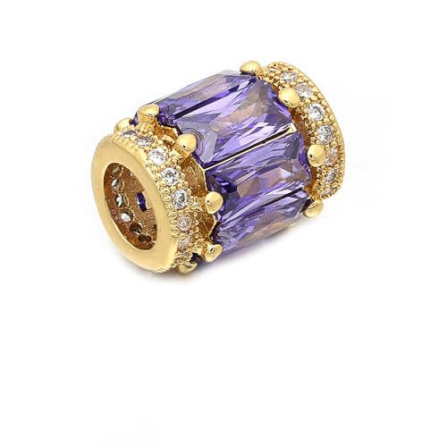 Fukugems ausgezeichnete Qualität Cubic Zirkonia gepflasterte Perlen für die Schmuckherstellung, Rohr Charm Perlen für Halsketten Armbänder Herstellung 9 * 12mm 18k gold-purple von Fukugems