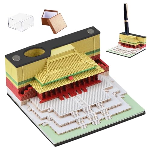 3D-Notizblock-Kunst-Haftnotizen,3D-Kunst-Haftnotizen - 3D-Haftnotizen-Notizblock mit Stifthalter,Notizkarten, 3D-Notizblöcke, antikes Architekturdesign für Kollegen, Familie von Fulenyi