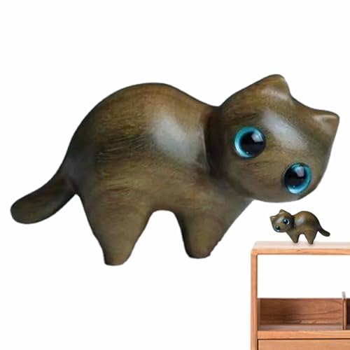 Fulenyi Katze Holzfigur | Handgemachte holzgeschnitzte Katzen | Sandelholz-Katzen-Skulptur, Katzen-Gedenkstatuen für Schreibtisch-Ornamente, Wohnzimmer, Arbeitszimmer, Büro und Schlafzimmer von Fulenyi