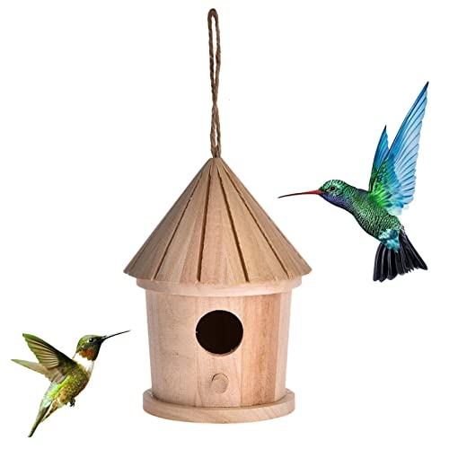 Fulenyi Vogelhaus aus Holz - hölzernes Kolibri-Nest mit Lanyard - Pet Cottage für Wren Swallow Sparrow Hummingbird Finch Hut von Fulenyi