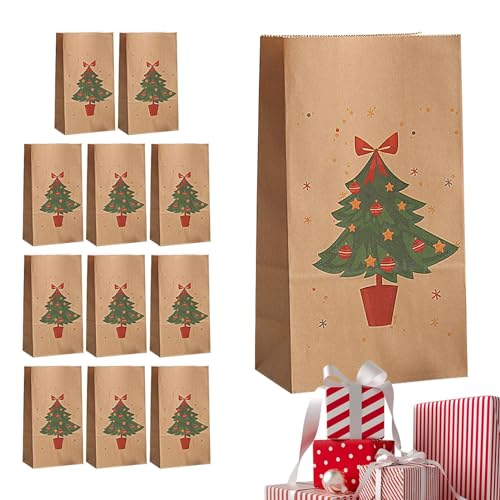 Fulenyi Weihnachts-Krafttüten | 12 Stück Kraft-Geschenktüten mit Griff,Braune Papiertüten, Partygeschenktüten, Papiertüten mit Griffen, Geschenktüten mit Griffen für Favours Boutique von Fulenyi