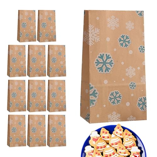 Fulenyi Weihnachtspapiertüten - 12 Stück Weihnachtsgeschenktüten mit Griff - Braune Papiertüten für Einkäufe, Lebensmittel, Pakete, Partygeschenke, Einzelhandel, Verpackung, Weihnachtstüten von Fulenyi