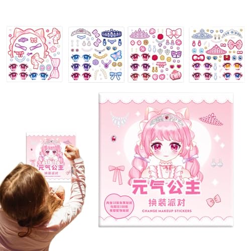 Fulenyi Wunderschönes Prinzessinnen-Sticker-Spielzeug, handgemachtes Sticker-Spielzeug,Kinder Prinzessin Make-up verkleiden - Lustiges und farbenfrohes Bastelspielzeug mit Aufklebern für Mädchen, von Fulenyi