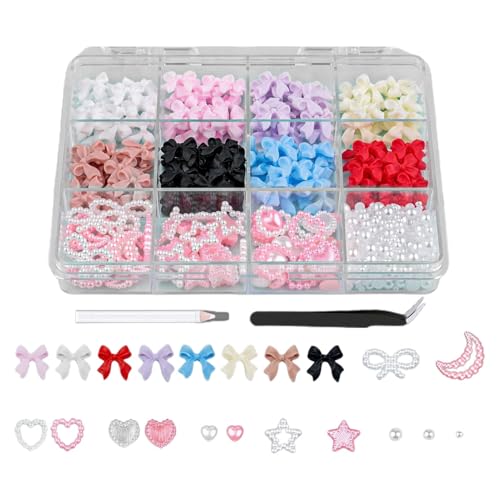 Nagel-Charm-Set, Schleifen-Nageldekoration,3D-Nageldekoration in mehreren Formen - Süßes, sortiertes Nagelzubehör, Maniküre-Bastel-Schmuckzubehör, Schleifenknoten, Herz, Sternnageljuwelen von Fulenyi