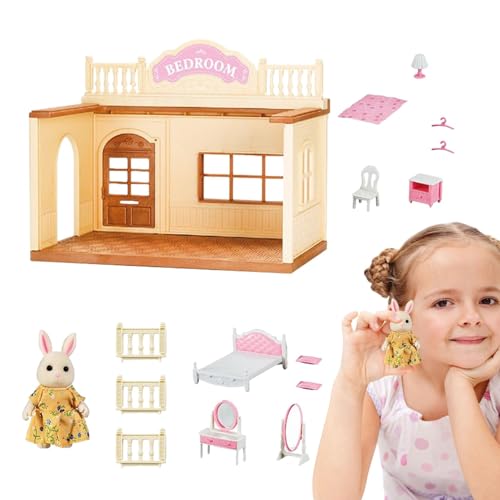 Puppenhaus-Set aus Holz, Kleinkind-Puppenhaus | Raummodell für Feinmotorikspielzeug - Holzbausatz mit Möbeln, Spielzeug für Kleinkinder, Miniatur-Puppenhaus-Set, Rollenspiel für Kinder ab 3 von Fulenyi