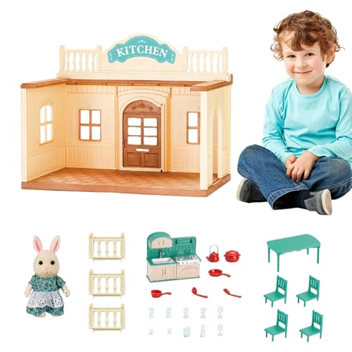 Puppenhaus-Set aus Holz,Puppenhaus-Set aus Holz - Raummodell für Feinmotorikspielzeug | Holzbausatz mit Möbeln, Spielzeug für Kleinkinder, Miniatur-Puppenhaus-Set, Rollenspiel für Kinder ab 3 von Fulenyi