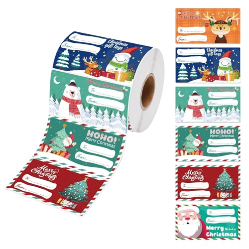 Weihnachtsetiketten, Weihnachtsanhänger-Aufkleber - 500 x Frohe Weihnachten, Weihnachtsmann, Schneemann, Weihnachtsbaum, Elch, Papieranhänger - Namensschilder für Weihnachtsgeschenke, von Fulenyi