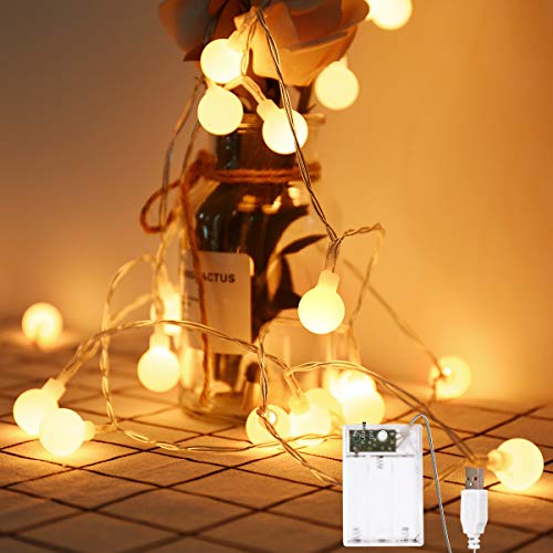 Fulighture LED Kugel Lichterkette,5M(16.41FT) 40er Globe LED mit Batteriebetrieben und USB-Port Stromversorgung,2700K Warmweiß,IP65 Wasserdicht,Lichterkette für Garten Hochzeit Balkon Deko von Fulighture