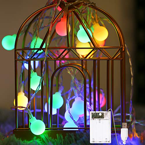 Fulighture Led Kugel Lichterkette,5M(16.41FT) 40er Globe Led mit Batteriebetrieben und U S B-Port Stromversorgung,Bunt,IP65 Wasserdicht,Lichterkette für Garten Hochzeit Balkon Deko von Fulighture