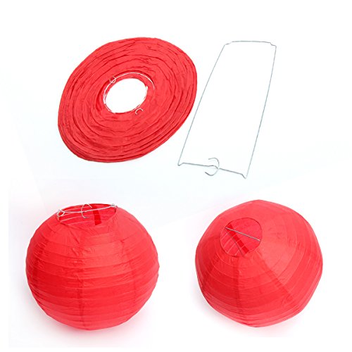 FullBerg 20er Rote Lampions Papier Laterne Ø 25cm 10" rund Ballform Lampenschirm für Hochtzeit Kirche Garten Party Dekoration Papierlaterner Papierlampen von Funkeen