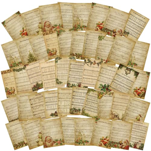 Fullhawl 60 Stück Vintage Weihnachten Noten-Scrapbook Papier Xmas dekoratives Decoupage-Papier gedruckt Vintage Notenpapier für Scrapbooking Weihnachten Journals Kunst Journal Geschenkpapier DIY von Fullhawl