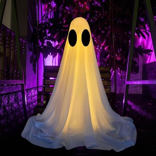 61 Zoll Halloween Deko Outdoor, Gruselige Geister-Halloween-Dekoration mit Lichterketten, Leicht Zusammenzubauende Geister-Dekoration für die Veranda im Garten (B) von Fulluky