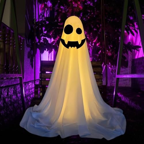 61 Zoll Halloween Deko Outdoor, Gruselige Geister-Halloween-Dekoration mit Lichterketten, Leicht Zusammenzubauende Geister-Dekoration für die Veranda im Garten (D) von Fulluky