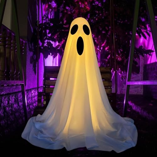 61 Zoll Halloween Deko Outdoor, Gruselige Geister-Halloween-Dekoration mit Lichterketten, Leicht Zusammenzubauende Geister-Dekoration für die Veranda im Garten (E) von Fulluky