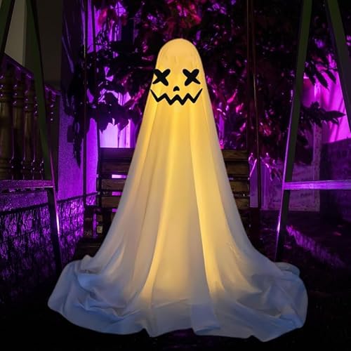 61 Zoll Halloween Deko Outdoor, Gruselige Geister-Halloween-Dekoration mit Lichterketten, Leicht Zusammenzubauende Geister-Dekoration für die Veranda im Garten (F) von Fulluky