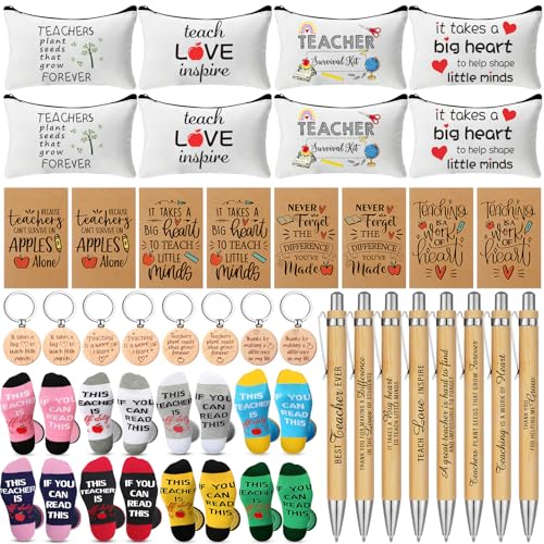 Fulmoon 40 Stück Lehrer-Wertschätzungsgeschenke, Dankeschön, Lehrer, Socken, Make-up-Taschen, Schlüsselanhänger, Motivationsnotizbücher, Kugelschreiber (Holzfarbe, lehren, Liebe inspirieren) von Fulmoon