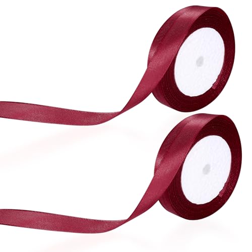 2 Rollen Geschenkband Weinrot 15mm Breit, Satinband Weinrot 22 Meter Länge, Geschenkband Schleifenband Rot Geschenkbänder, Stoffband Dekoband für Geschenk Band Tortenband Hochzeitsdekoration von Fulushouxi