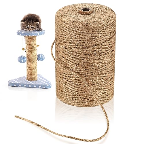 3 mm Juteseil, 200 m Juteschnur natürliches Hanfseil, strapazierfähiges Jute-Sisal-Saital-Seilseil für Heimwerker, Kunsthandwerk, Gartenarbeit, Bündeln, Dekorieren, Katzenkratzbaum, Geschenkverpackung von Fulushouxi