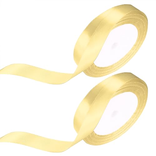 Golden Satinband, 2 Rollen 15mm x 22m Geschenkband Golden Schleifenband, Dekoband Stoffband für Geschenk, Haarschleifen, Auto, Basteln, Brautstrauß, Hochzeits Dekoration Geschenkverpackungen von Fulushouxi