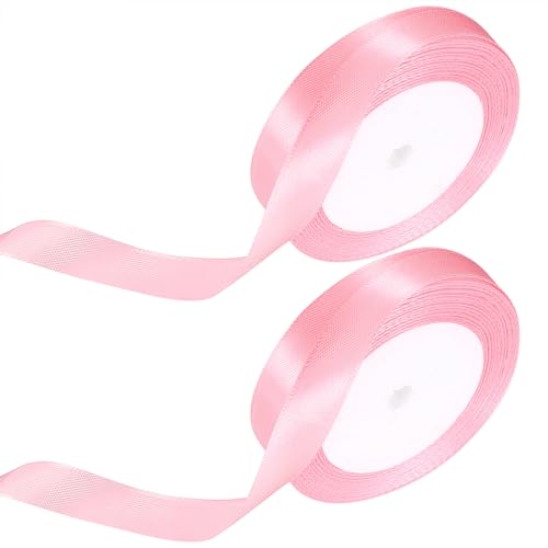 Rosa Satinband, 2 Rollen 15mm x 22m Geschenkband Rosa Schleifenband, Dekoband Stoffband für Geschenk, Basteln, Haarschleifen, Brautstrauß, Auto, Hochzeits Dekoration Geschenkverpackungen von Fulushouxi