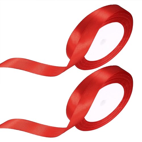 Satinband Rot, 2 Rollen Rotes Band, 15mm x 22m Geschenkband rotes Schleifenband, Dekoband Stoffband für Geschenkverpackung, Haarschleifen, Basteln, Auto, Brautstrauß, Hochzeits Dekoration von Fulushouxi