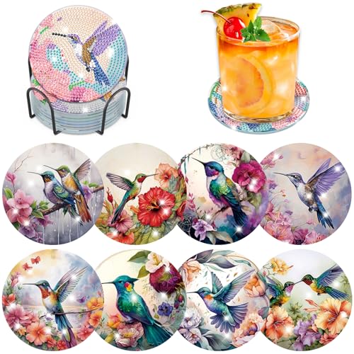 8 STK Diamond Painting Untersetzer mit Halter, Diamond Painting Vögel, Diamant Painting Bilder Erwachsene Kinder, Diamant Tassenuntersetzer mit Kork, Basteln, Weihnachten Geschenk von Fumupe