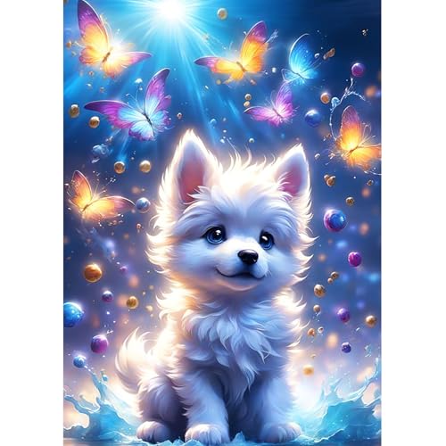 Fumupe 5D Diamond Painting Hund, Tiere Diamond Painting Erwachsene, Diamant Painting Bilder Erwachsene, Full DIY Diamant Kunst Malerei Stickerei Set Kreuzstich Bilder Home Wand Dekor 30x40cm von Fumupe