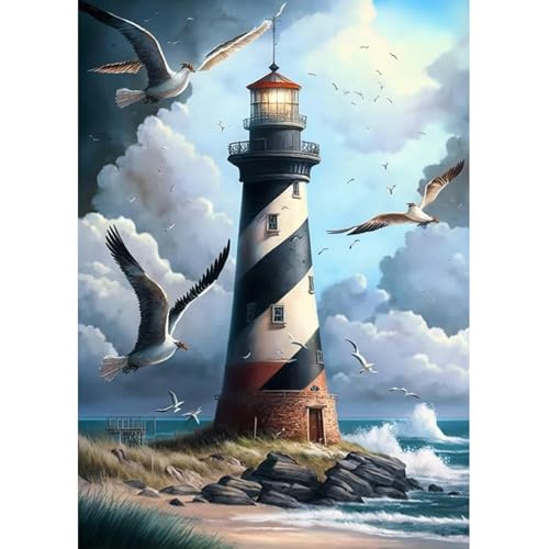 Fumupe 5D Diamond Painting Leuchtturm, Diamond Painting Landschaft Erwachsene, Diamant Painting Bilder Erwachsene, Full DIY Diamant Kunst Malerei Stickerei Set Kreuzstich Bilder Home Dekor 30x40cm von Fumupe