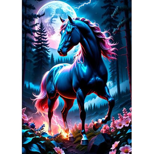 Fumupe 5D Diamond Painting Pferd, Tiere Diamond Painting Erwachsene, Diamant Painting Bilder Erwachsene, Full DIY Diamant Kunst Malerei Stickerei Set Kreuzstich Bilder Home Wand Dekor 30x40cm von Fumupe