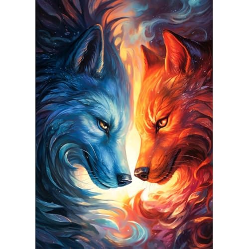 Fumupe 5D Diamond Painting Wolf, Tiere Diamond Painting Erwachsene, Diamant Painting Bilder Erwachsene, Full DIY Diamant Kunst Malerei Stickerei Set Kreuzstich Bilder Home Wand Dekor 30x40cm von Fumupe