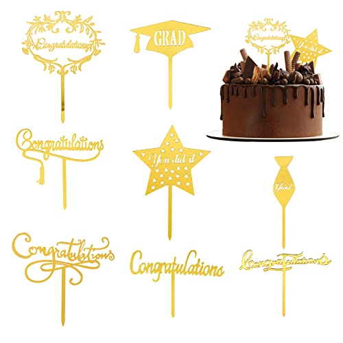 10 Stück Abschluss-Kuchendekorationen Acryl Cupcake Topper Grad You Did It Congratulations 8 Designs Tischdekoration Picks für 2023 Abschlussfeier Party Kuchen Dekor Zubehör von Fumwase