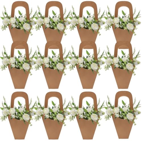 Braune Papier-Handkorb, Blumenträger (22,9 x 41,9 cm), 12 Stück – perfekte Hochzeitsempfangsdekoration & Brautparty-Zubehör von Fun Express