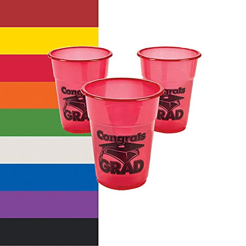 Fun Express Congrats Grade Kunststoffbecher, 473 ml, mit Kappe und Quasten-Design, perfekt für Abschlussfeiern und Schulveranstaltungen, Rot, 50 Stück von Fun Express