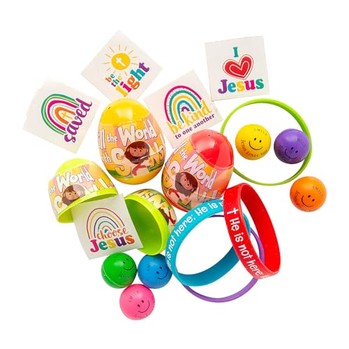 Fun Express Ostereier-Sortiment, mit religiösem Preis, gefüllt, Kunststoff, 6,4 cm, 96 Stück von Fun Express