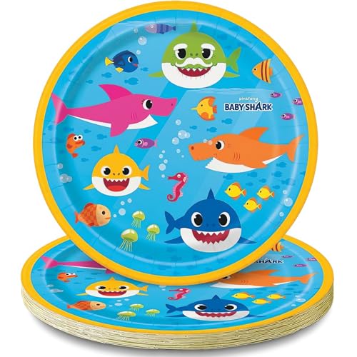 Fun Express Vibrant Baby Shark Party Papp-Dessertteller, 17,8 cm, 8 Stück, perfekt für Kindergeburtstage, Babypartys und mehr von Fun Express