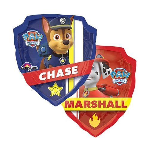 Paw Patrol Blau & Rot Chase & Marshall Abzeichen-förmiger Mylar-Ballon, 68,6 cm (1 Stück) – doppelseitig, ideal für Geburtstage, Themenveranstaltungen und Feiern von Fun Express