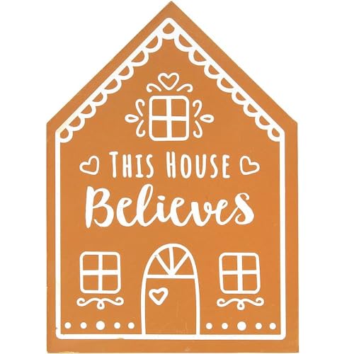 Religiöses "This House Believes" Lebkuchenholz-Tischschild – 12,7 x 17,8 cm (1 Stück) – festliches Design, perfekt für Urlaubsdekoration und Weihnachtsfeiern von Fun Express