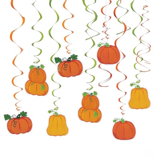 Verschiedene Designs Herbst-Kürbis-Hängewirbel – 12 Stück (76,2 cm) – perfekt für Herbstsaison, Halloween-Festlichkeiten und mehr von Fun Express