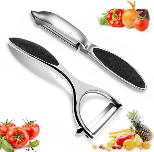 2Pcs Schäler Set Premium Edelstahl Y-förmige drehbare Schäler mit scharfer Klinge und Rutschfestem Griff Kartoffelschäler Gemüse für Tomaten, Karotten, Obst von Fun Gift