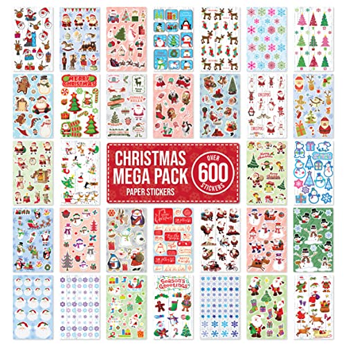 Weihnachtsaufkleber zum Dekorieren, Großpackung – über 600 selbstklebende Papieraufkleber – Merry Xmas Crafting, Scrapbook, Geschenk, Geschenk, Kartenherstellung für Kinder von Fun Stickers