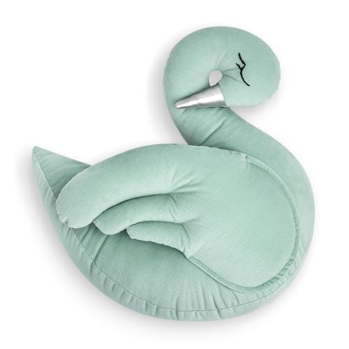 Fun with Mum Schwan Kissen, Handgemachtes Deko Kissen, Antiallergisches Babykissen mit Silikonfüllung, weiches dekoratives für das Kinderzimmer, 40 x 40 cm - Mint von Fun with Mum