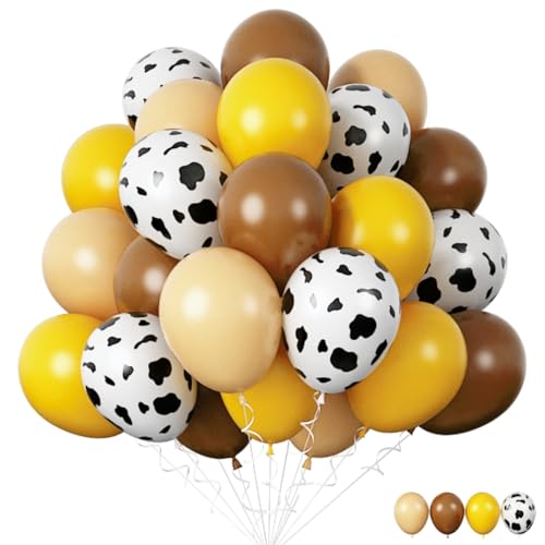 Funhot Kuh Luftballons, 60 Stück Braune Kuh Druck Luftballons, 12 Zoll Braune Zitronengelbe Kuh Latex Luftballons für Babyparty Geburtstag Hochzeit Jubiläum Bauernhof Rodeo Kuh Themen Party Deko von FunHot