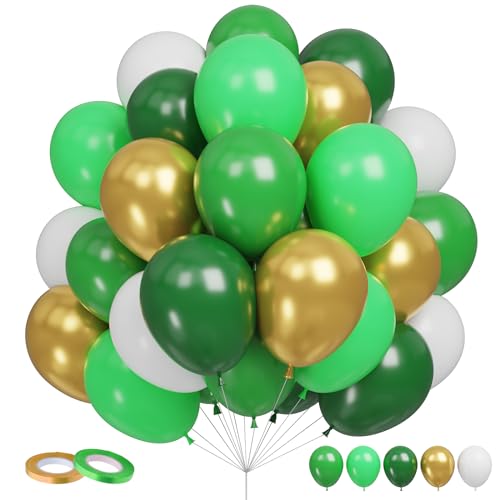 Funhot Luftballons Grün Gold, 60 Stück Gold Grün Weiß Luftballons, 12 Zoll Dunkelgrün Smaragdgrün Lindgrün Weiß Metallicgold Latexballons für Dschungel Wald Kindergeburtstag Hochzeit Babyparty Deko von FunHot