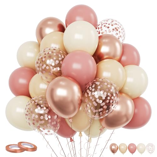 Funhot Luftballons Retro Rosa, 60 Stück Dusty Rosa Beige Ballons, 12 Zoll Retro Aprikose Rosa Metallic Roségold Konfetti Latexballons für Mädchen Geburtstag Braut Babyparty Hochzeit Boho Party Deko von FunHot