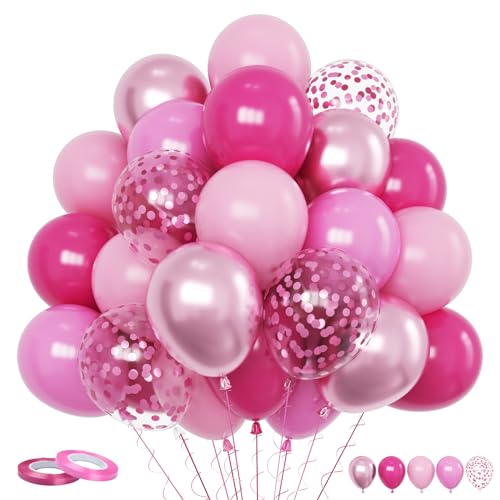 Funhot Luftballons Rosa, 60 Stück Heißes Rosa Ballons, 12 Zoll Macaron Rosa Pastell Metallisc Rosa Konfetti Ballons für Mädchen Babyparty Geburtstag Hochzeit Valentinstag Prinzessin Party Dekoration von FunHot