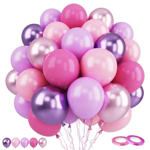 Funhot Luftballons Rosa Lila, 60 Stück Lila Rosa Partyballons, 12 Zoll Pastell Metallic Violett Rosa Konfetti Helium Latexballons für Mädchen Prinzessinnen Schmetterling Hochzeit Babyparty Deko von FunHot