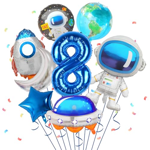 8. Geburtstag Junge, Geburtstagsdeko 8 Jahre Junge, 8 Stück Weltraum-Ballons Astronauten Raketen Ballon Raumschiff Ballon für Jungen Kindergeburtstag Dekorationen Universum Party Babyparty Zubehör von FunHot