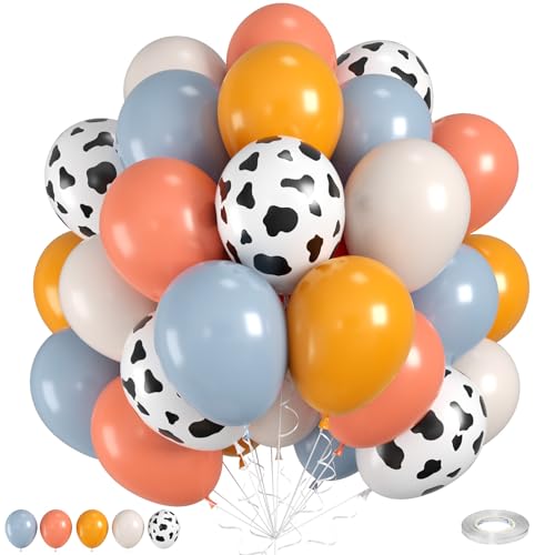 Kuh Ballons, Bauernhofballons, 12 Zoll Kuhdruck-Ballons Staubiges Blau Weiße Sandgelbe Rosa Ballons Latexballons für Cowboy Cowgirl Baby Shower Rodeo Partydekorationen Bauernhof Partybedarf von FunHot