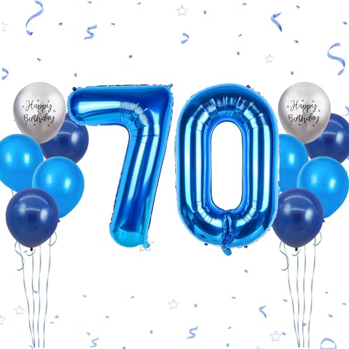 Luftballon 70. Geburtstag, 40 Zoll Blaue Zahl 70 Luftballon, 12 Stück Happy Birthday Latexballons Blau Groß Nummer 70 Folienballon für Frauen Männer Ihn Jubiläum 70. Geburtstag Party Deko von FunHot