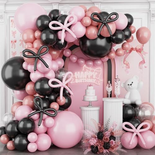 Luftballon Girlande Rosa und Schwarz,120 Stück Retro Rosa,Schmutziges Rosa,Maca Rosa,Schwarze,Durchsichtige Luftballon Girlande,Verschiedene Größen für Mädchen und Frauen,Geburtstag,Hochzeit,Baby von FunHot